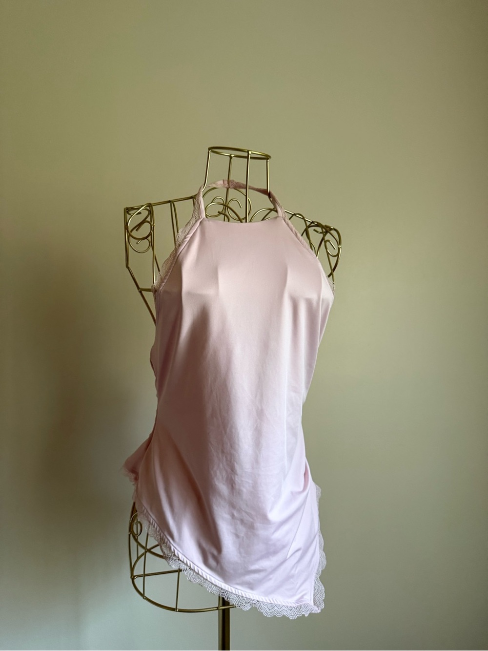 Pink Lace-Trim halter top